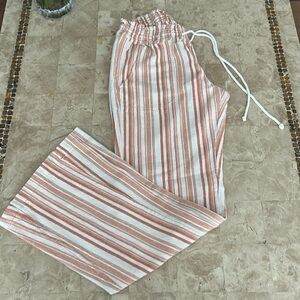 NWOT Roxy Oceanside Pants Coral‎ and White Striped Pants Women’s Size XL